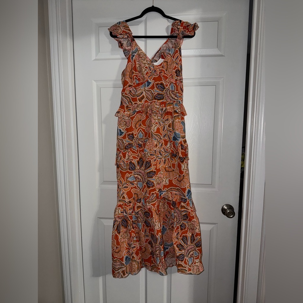 Misa Los Angeles Floral Maxi Dress - Orange and Blue